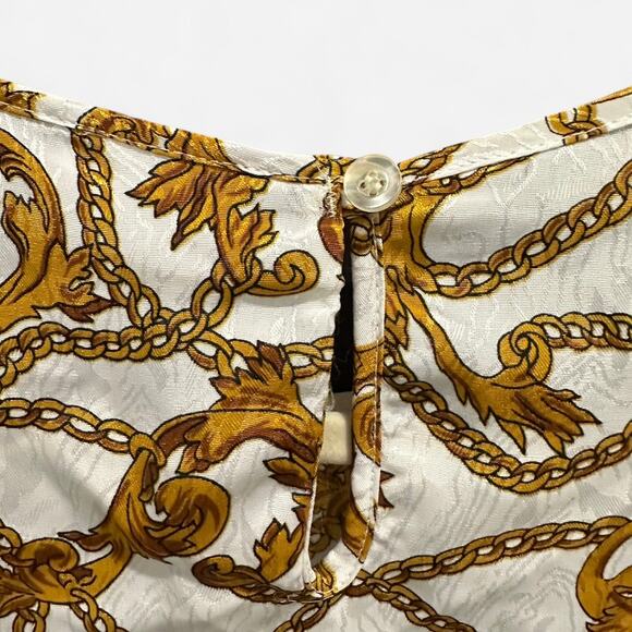 Vintage Satin Equestrian Chain Print Blouse Heritage Preppy Baroque Top Large - Picture 7 of 12